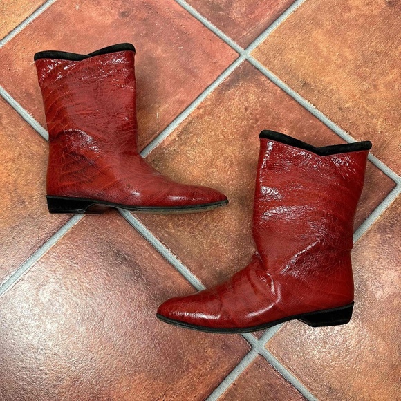 Maud Frizon Red Crocodile Pattern Pointed Toe Western Boots Size EU 36 - Picture 8 of 16